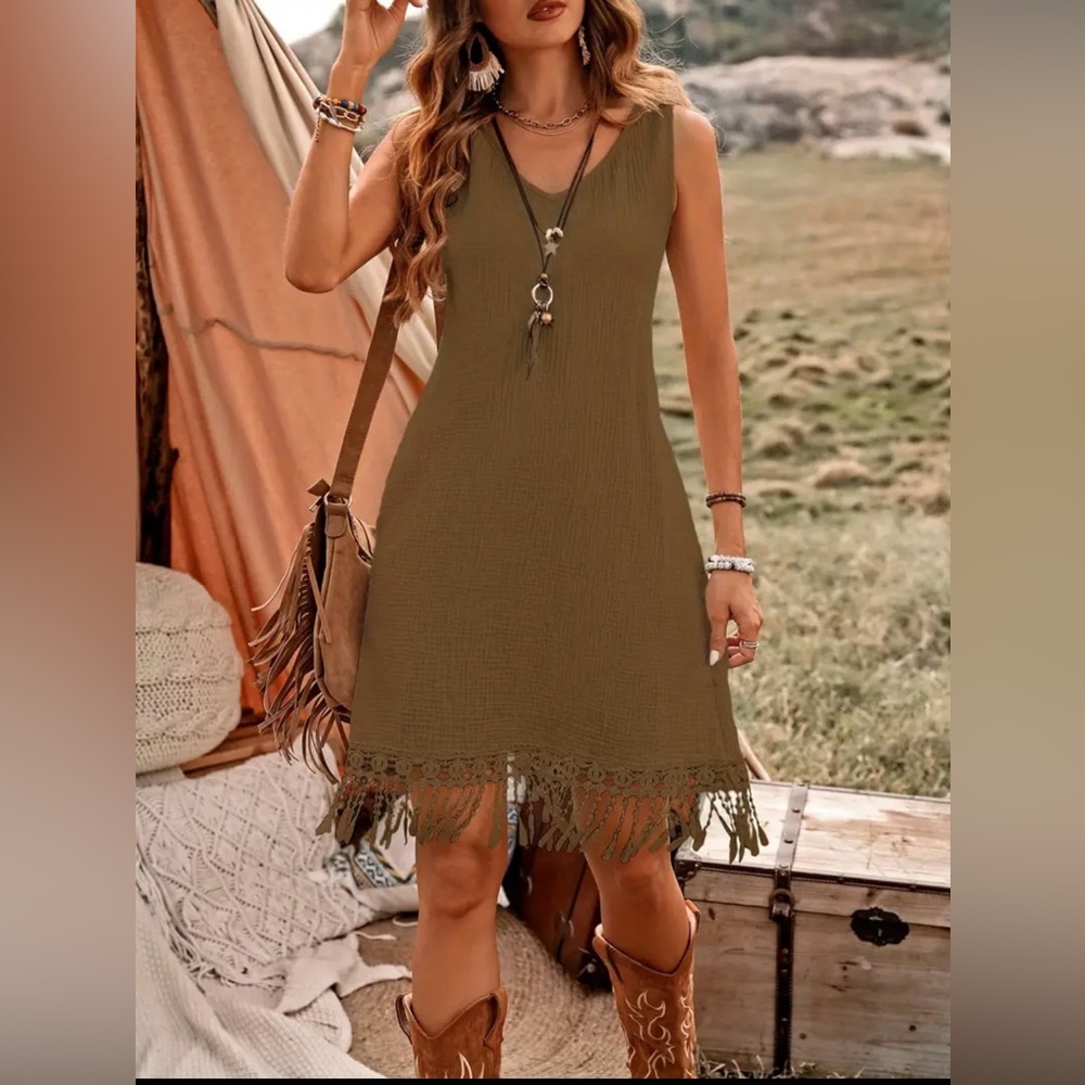 SCATO BRAND, BOHO. Western Style Dress with Fringe. 4X